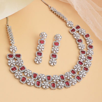 Caroline Rhodium Plated Cz Necklace