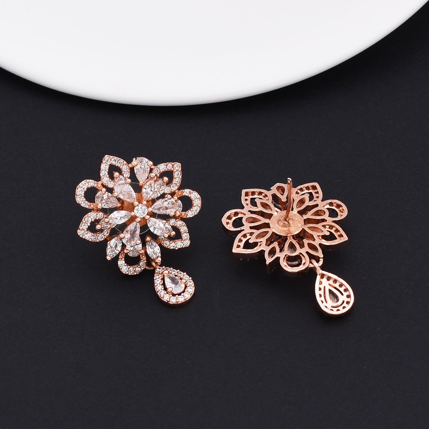 Stacy Rose Gold Dangler Earrings - CZE