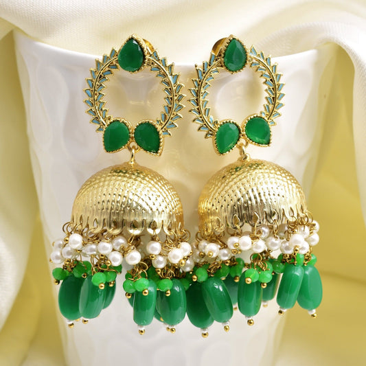 Kalandi Detailed Work Golden Jhumka Earrings