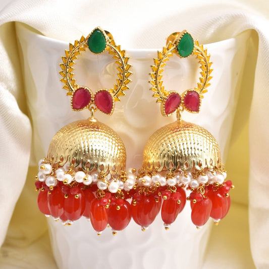 Anandi Detailed Work Golden Jhumka Earrings