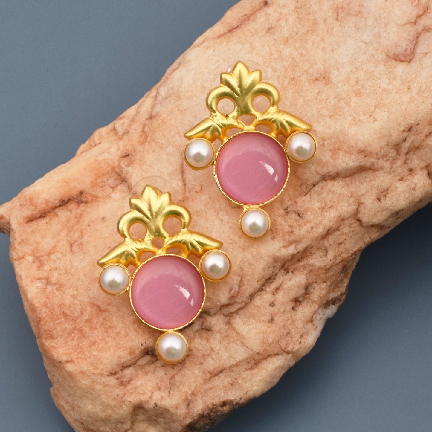 Raya Matte Gold Studs Earrings