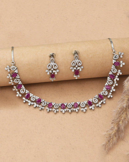 Zoe Rhodium Plated Cz Necklace
